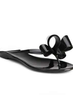 Twisted Black Bow Jelly Sandals - Women